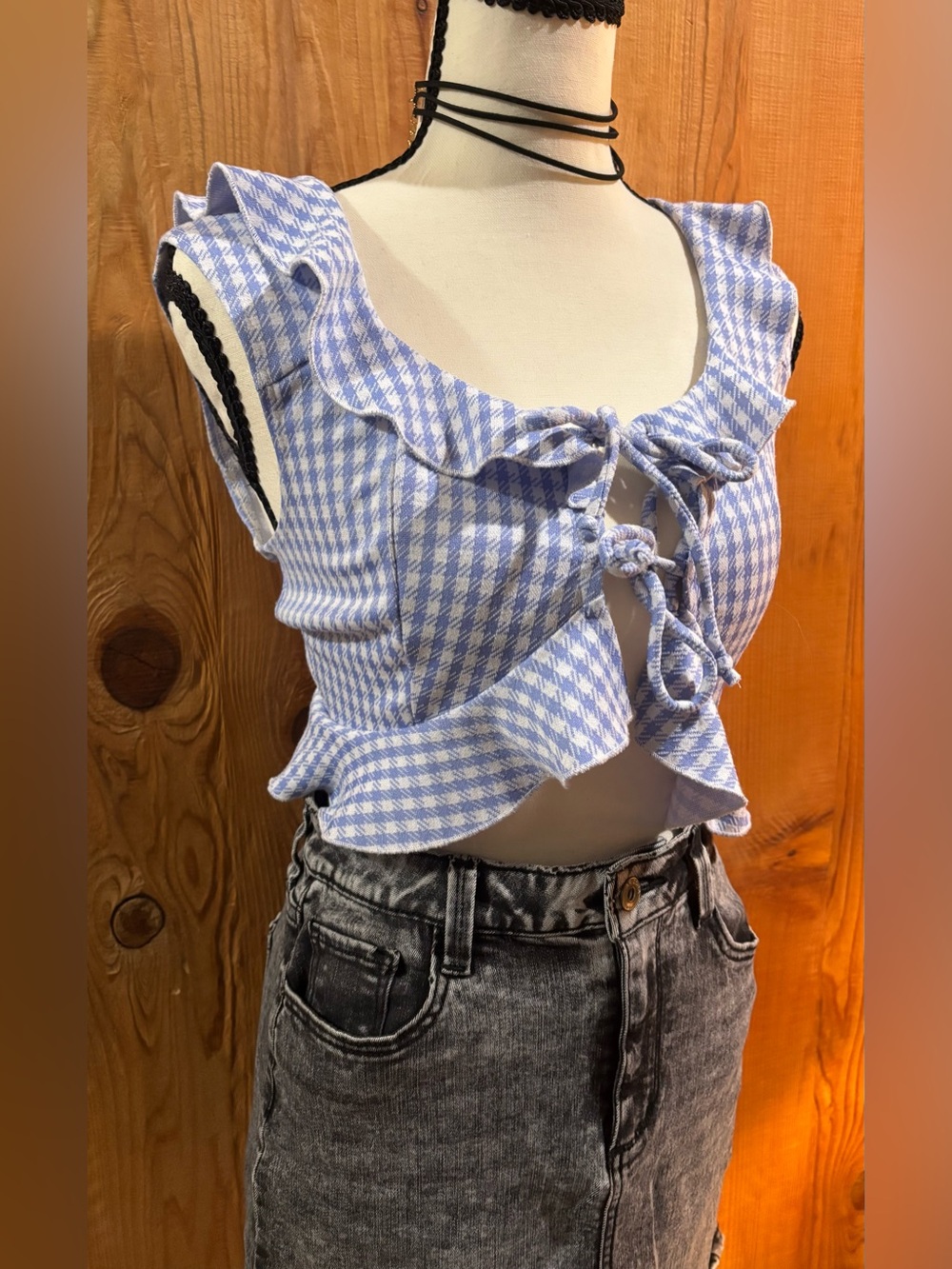 Urban Outfitters Blue Gingham Tie-Front Crop Top - Brand